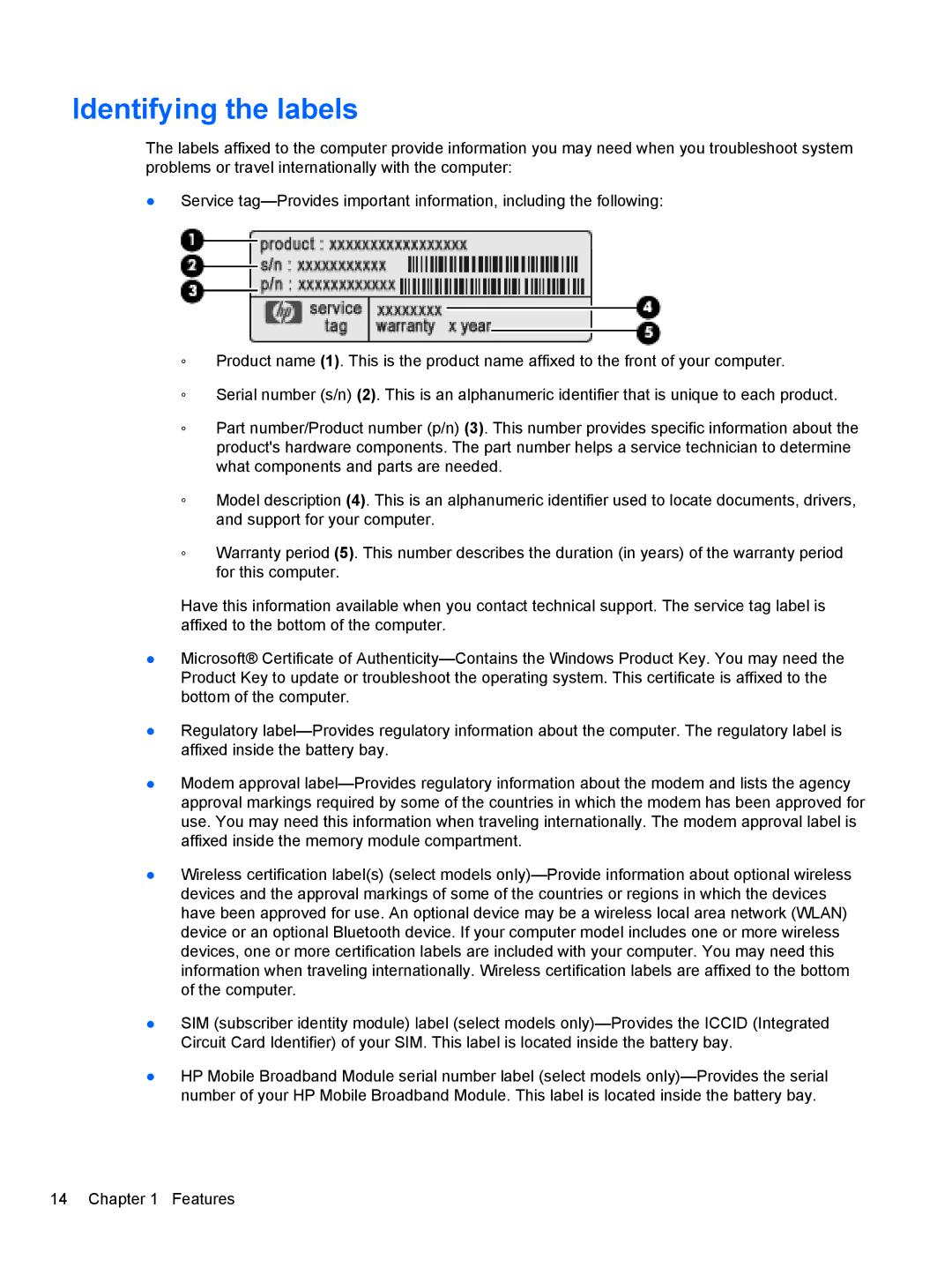 HP 2740P manual Identifying the labels 