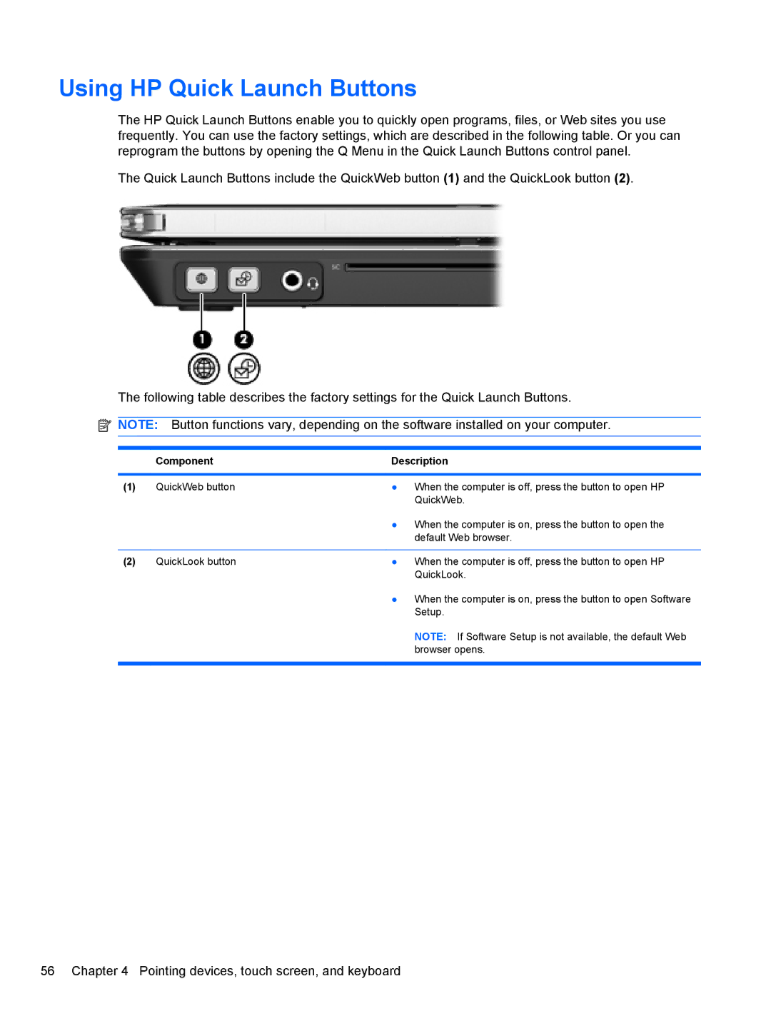 HP 2740P manual Using HP Quick Launch Buttons 