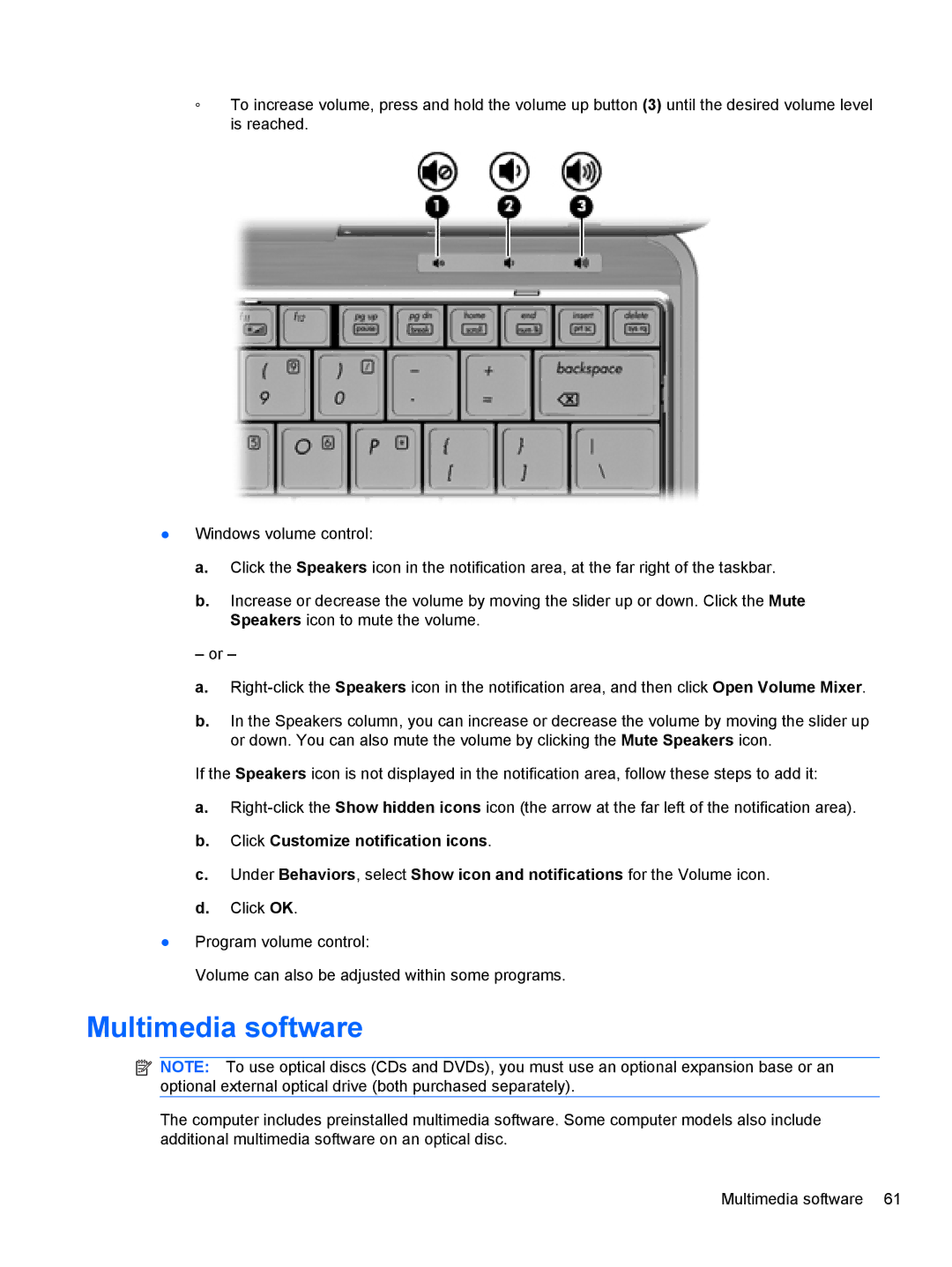 HP 2740P manual Multimedia software 