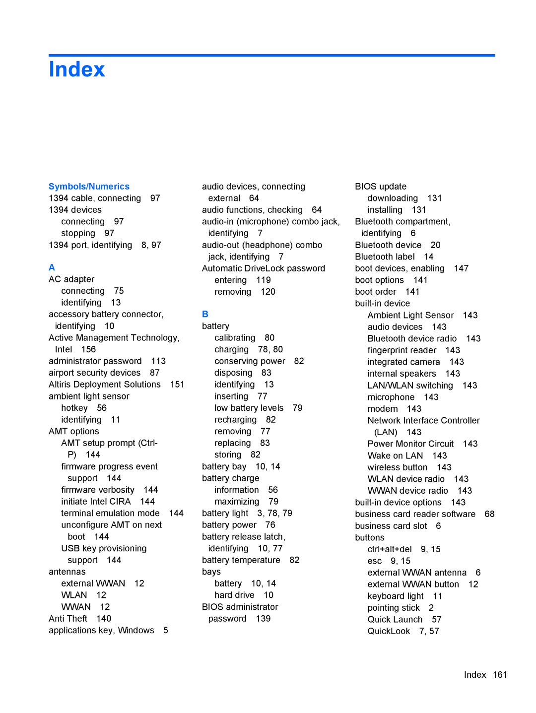 HP 2740P manual Index, Symbols/Numerics 