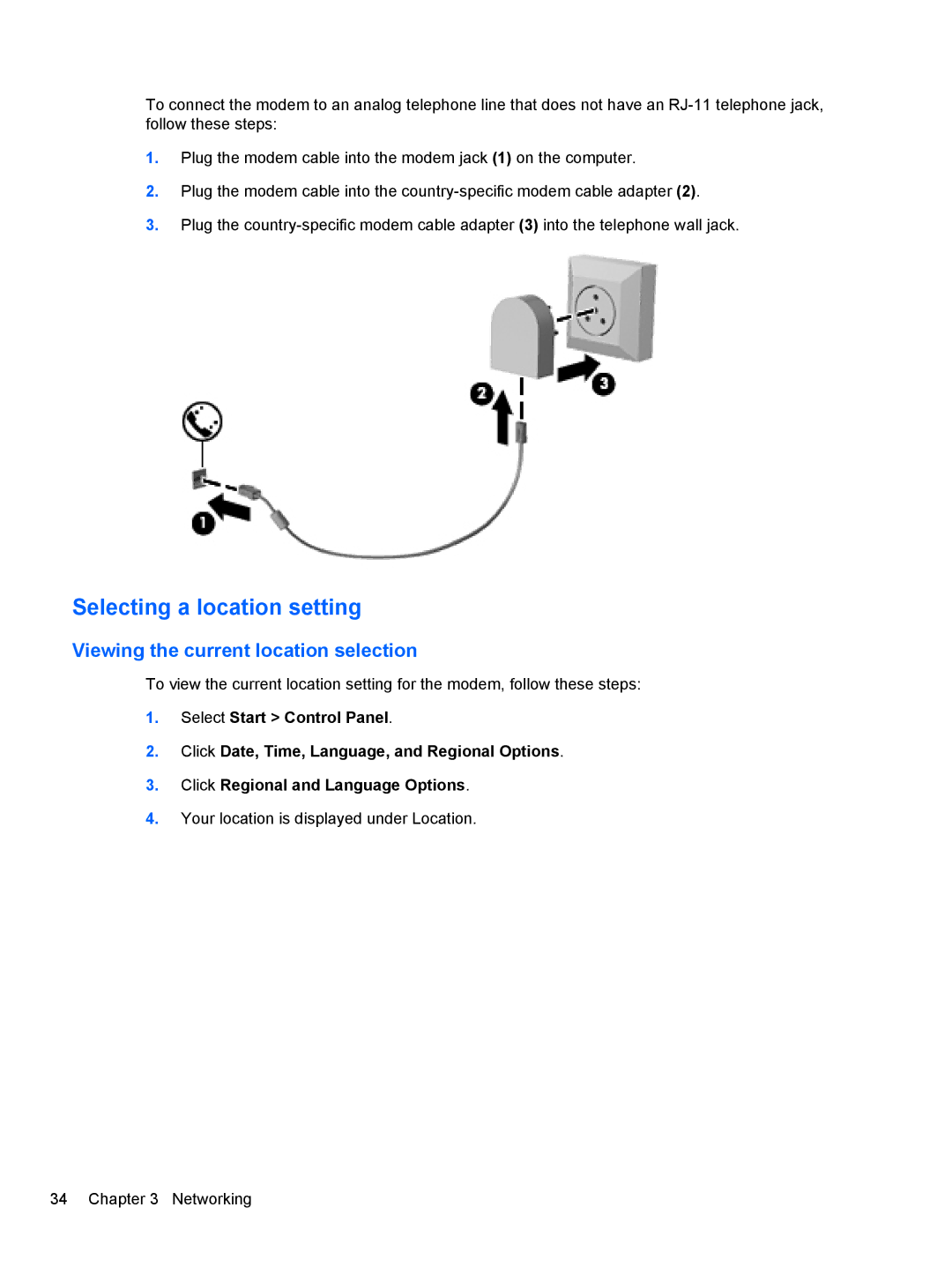 HP 2740P manual Selecting a location setting, Viewing the current location selection 