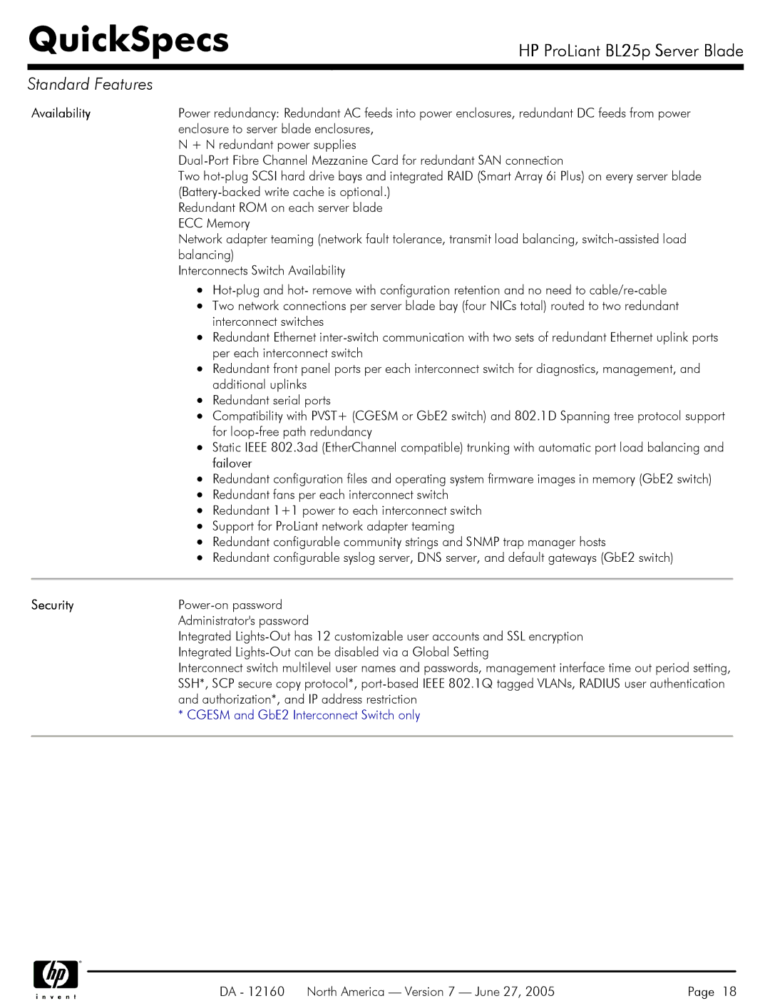 HP 275 manual Availability, Security 