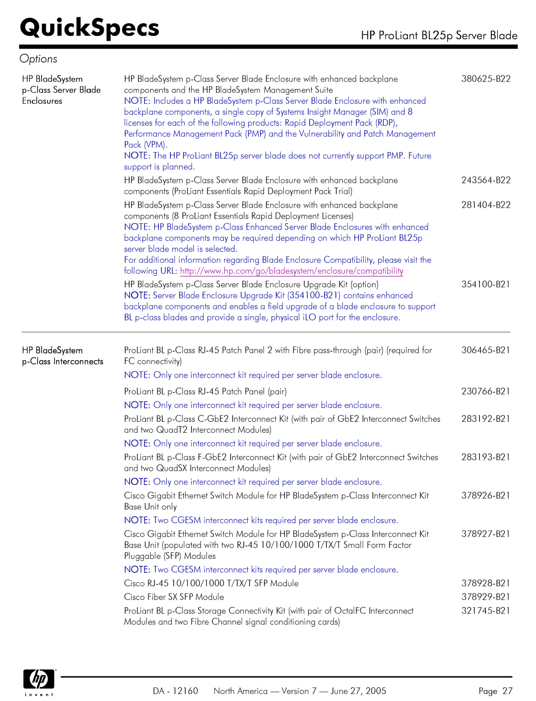 HP 275 manual Components and the HP BladeSystem Management Suite, Class Interconnects, 283192-B21, 283193-B21 