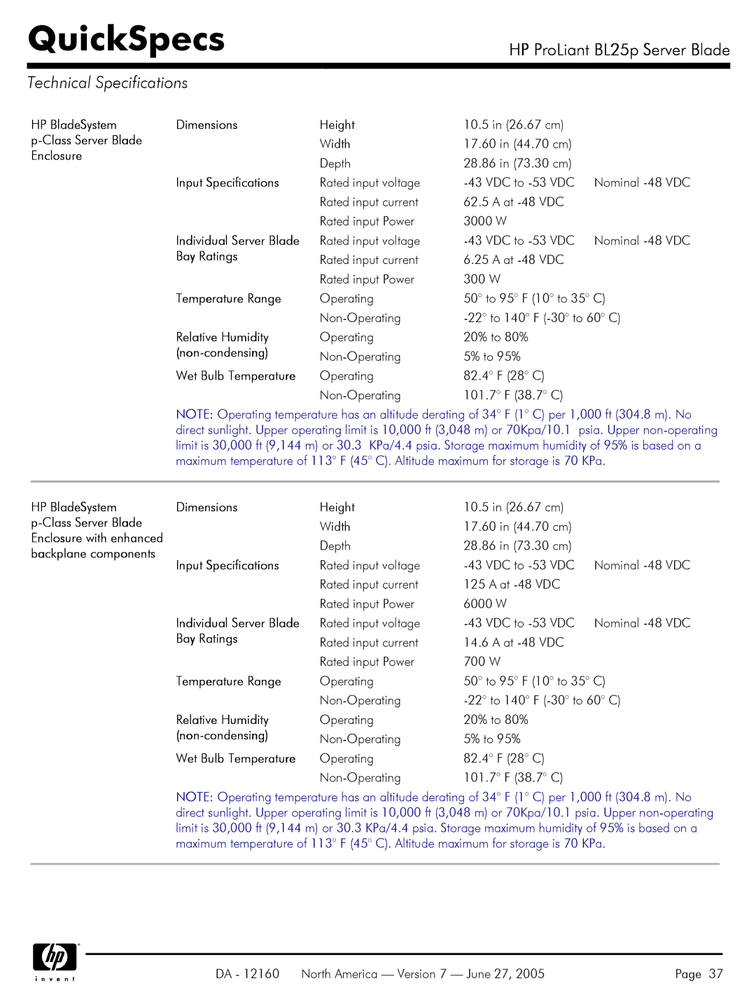 HP 275 manual Technical Specifications 