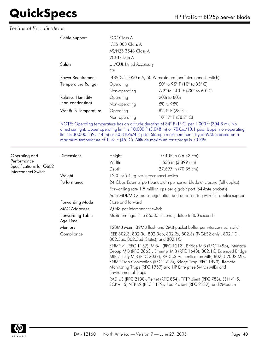 HP 275 manual Safety, Specifications for GbE2, Interconnect Switch Weight 