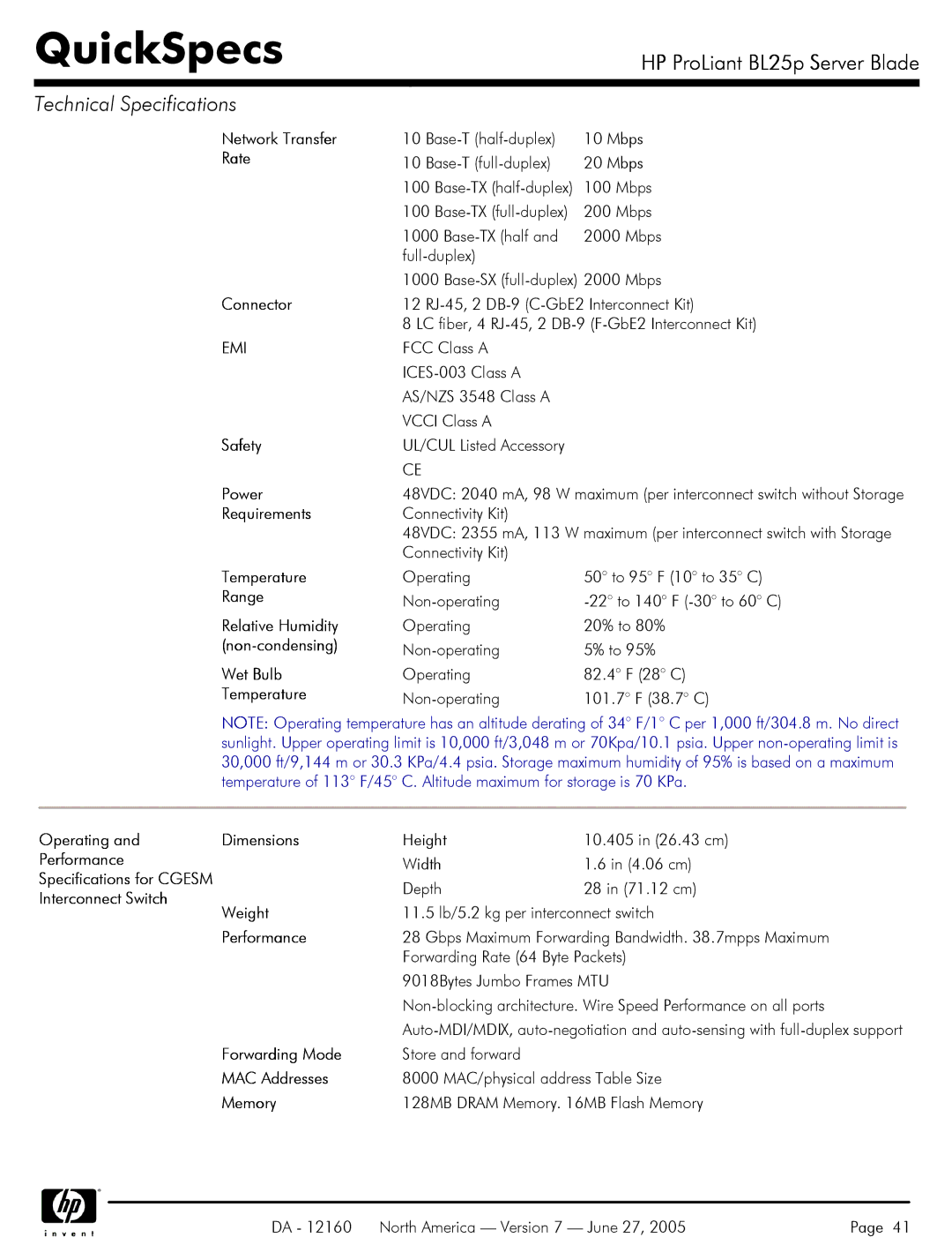 HP 275 manual Network Transfer, Rate, Power, Temperature, Range, Wet Bulb, Forwarding Mode MAC Addresses Memory 