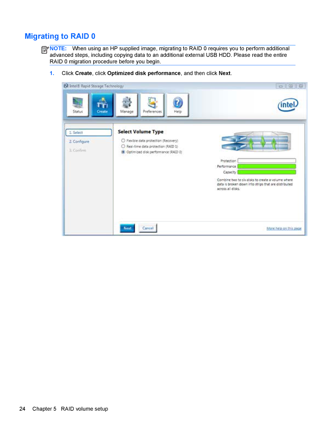 HP 2760p manual Migrating to RAID 