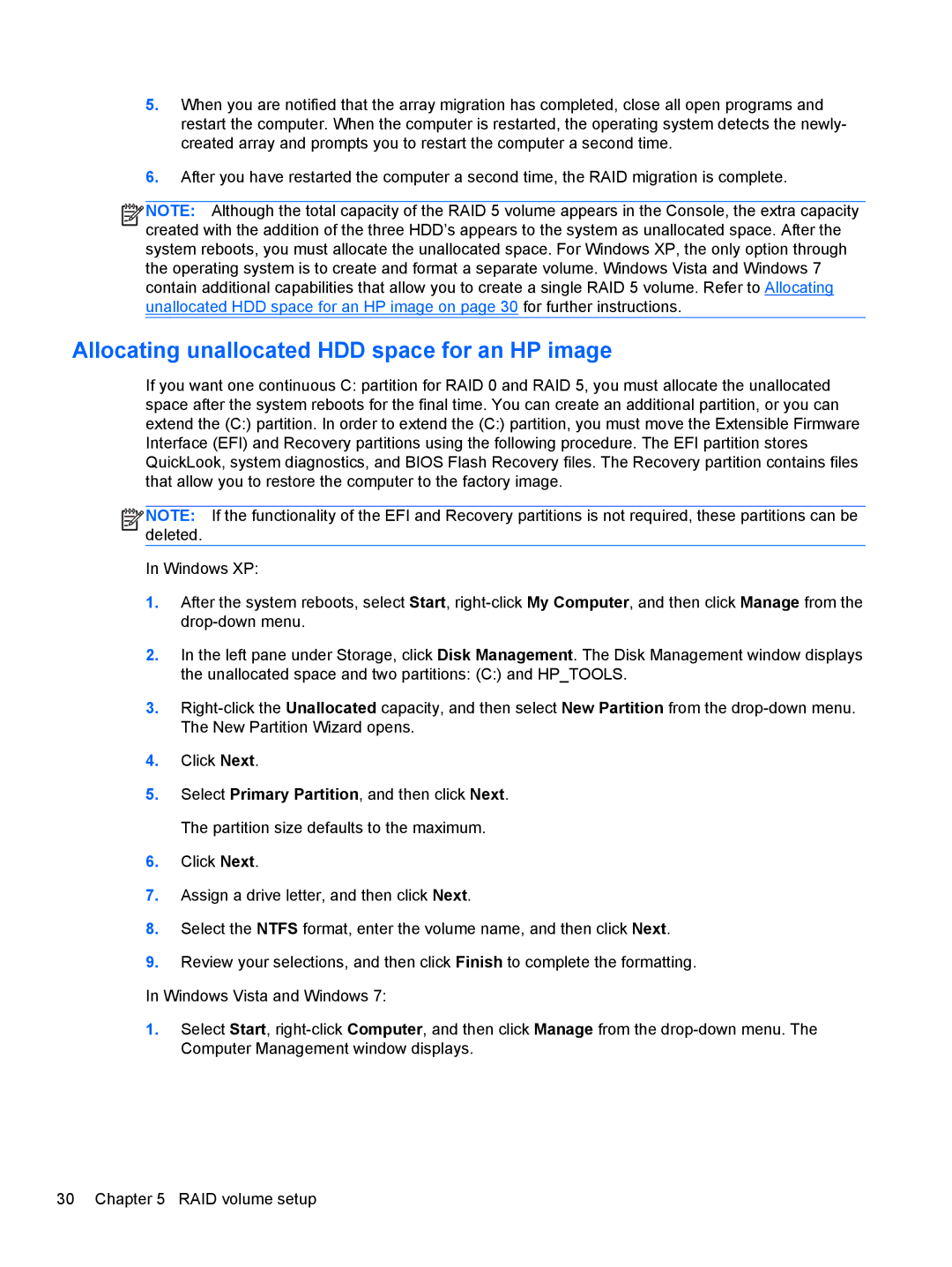 HP 2760p manual Allocating unallocated HDD space for an HP image 