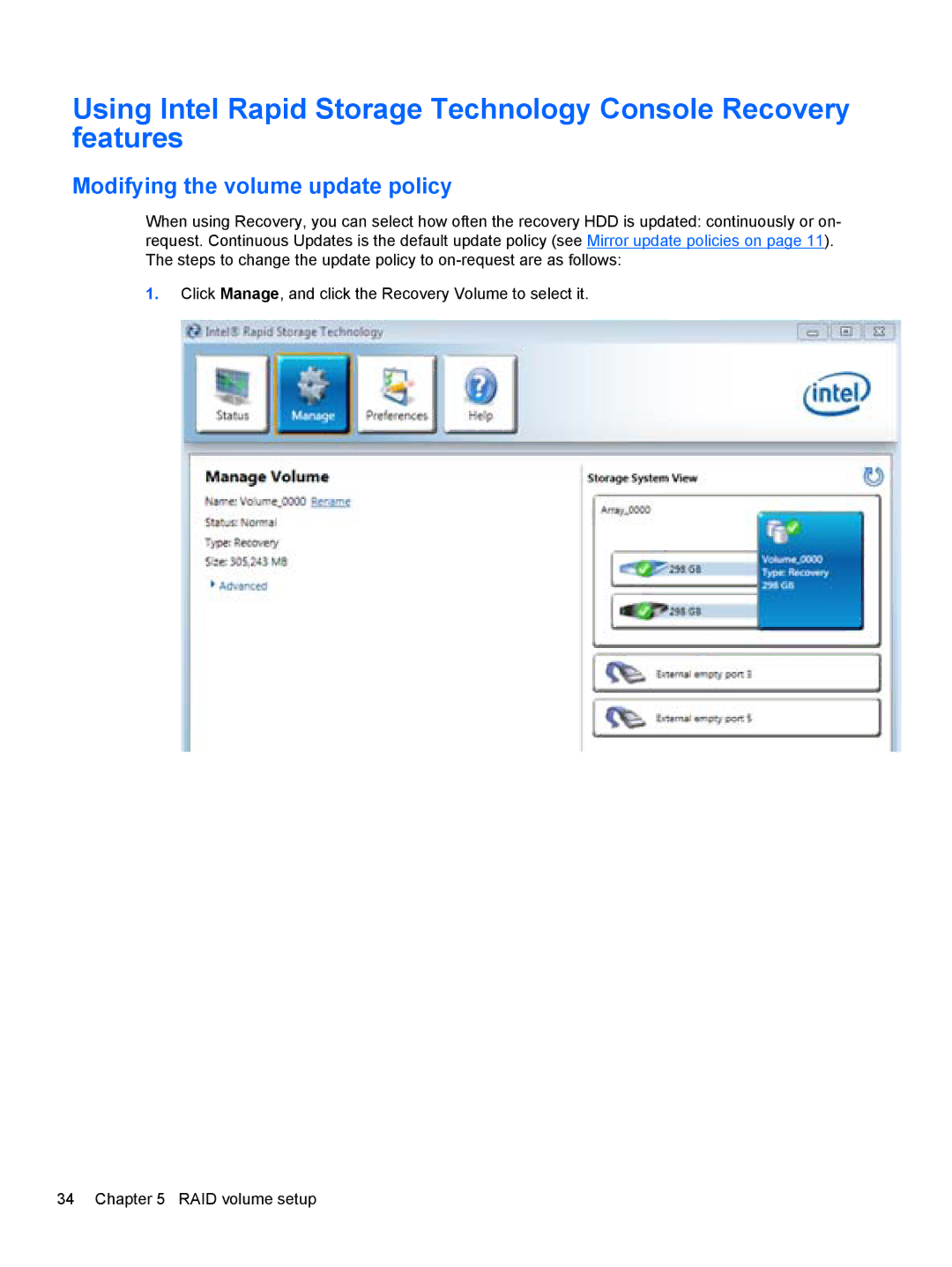 HP 2760p manual Modifying the volume update policy 