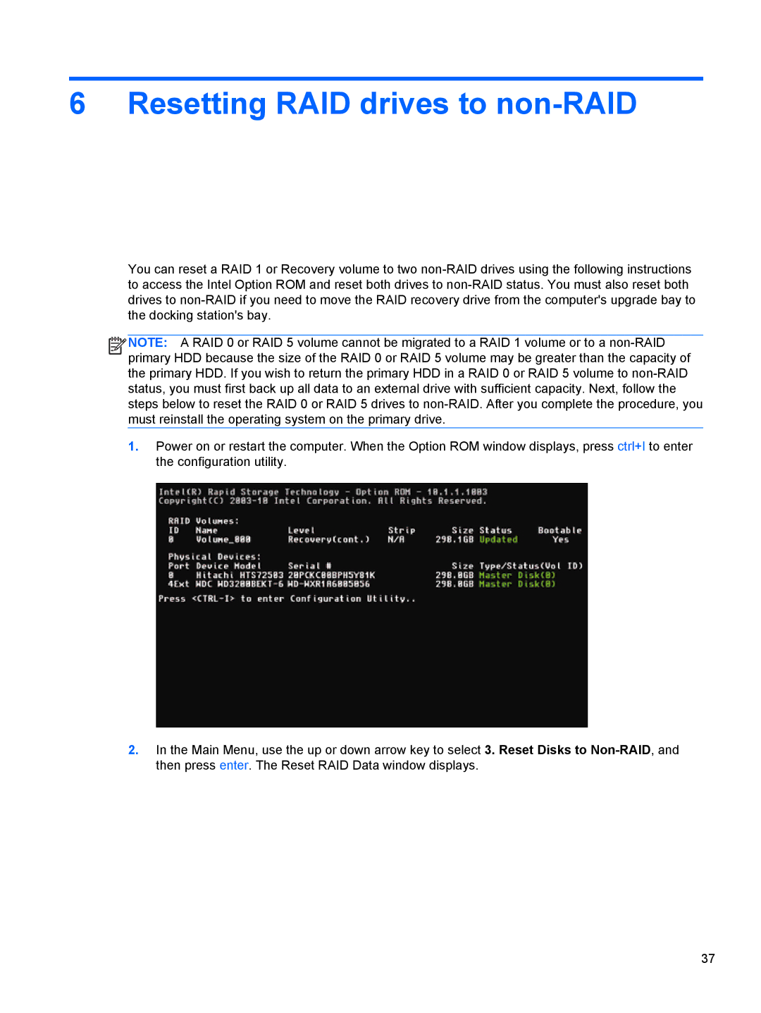 HP 2760p manual Resetting RAID drives to non-RAID 