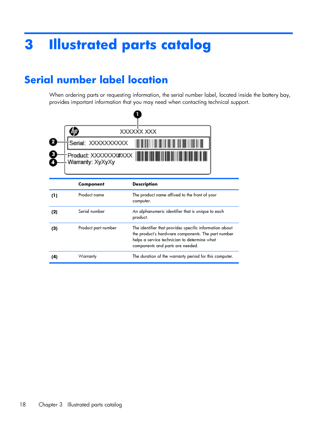 HP 2760p manual Illustrated parts catalog, Serial number label location 