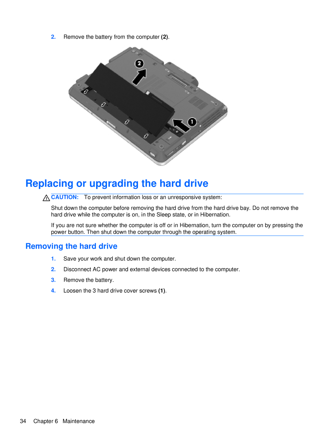 HP 2760p manual Replacing or upgrading the hard drive, Removing the hard drive 