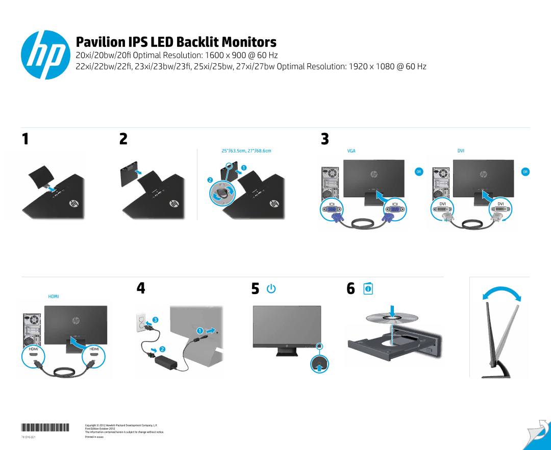 HP 25xi 25-inch Diagonal, 27xi 27-inch Diagonal, 27bw 27-inch Diagonal manual Pavilion IPS LED Backlit Monitors 