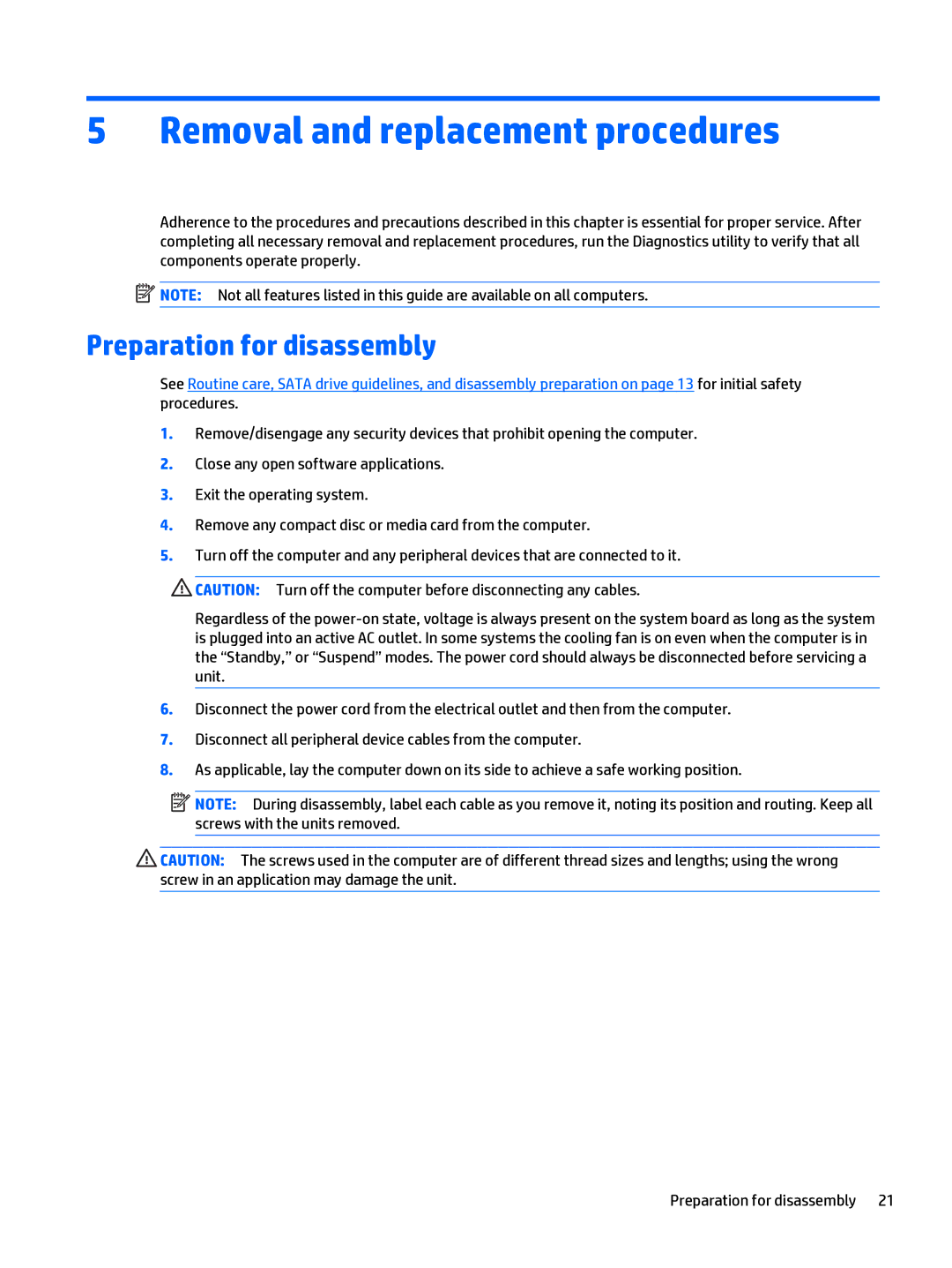 HP 280 G1 manual Removal and replacement procedures, Preparation for disassembly 