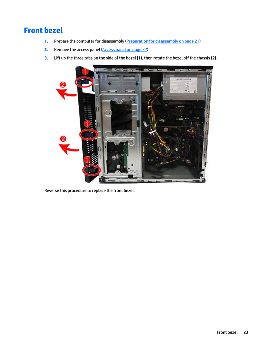 HP 280 G1 manual Front bezel 