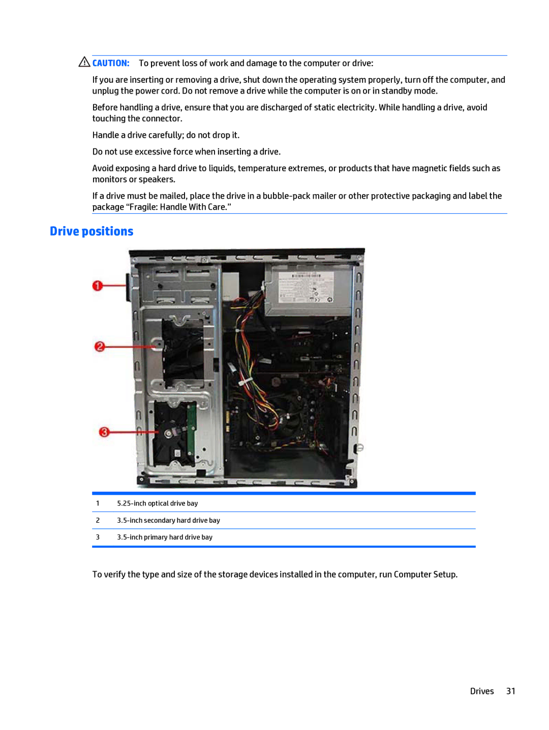 HP 280 G1 manual Drive positions 