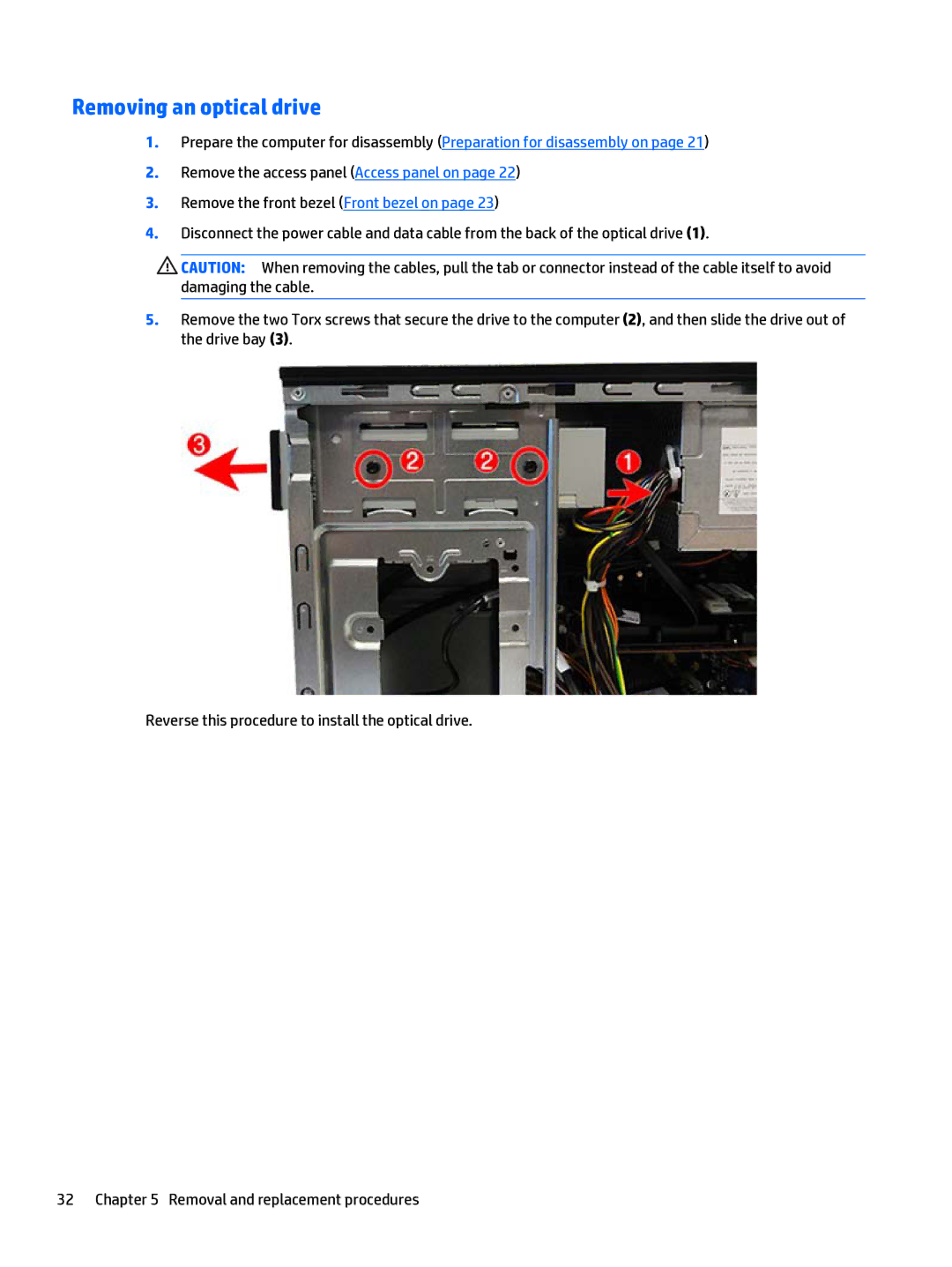 HP 280 G1 manual Removing an optical drive 