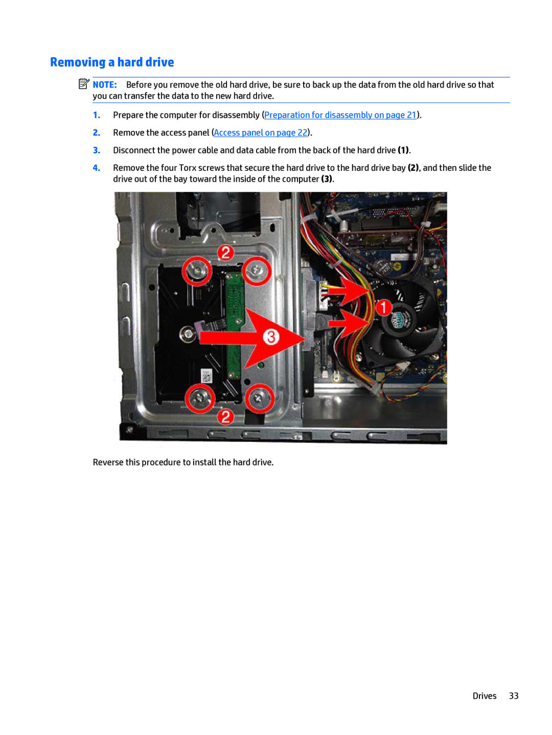 HP 280 G1 manual Removing a hard drive 