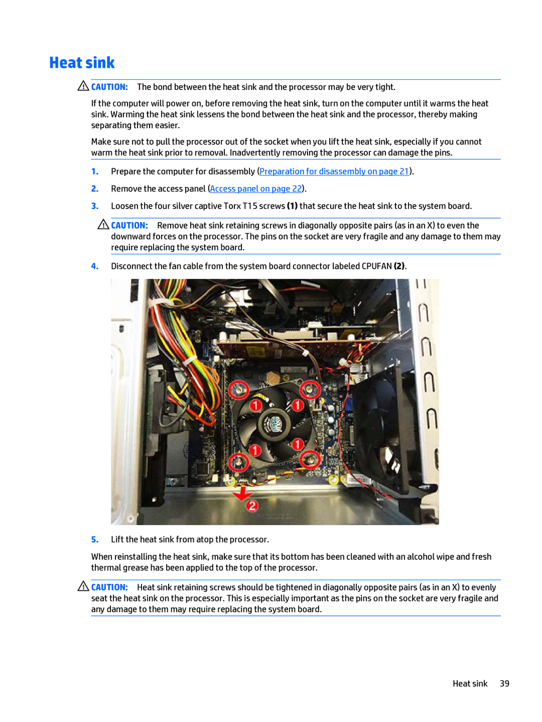 HP 280 G1 manual Heat sink 