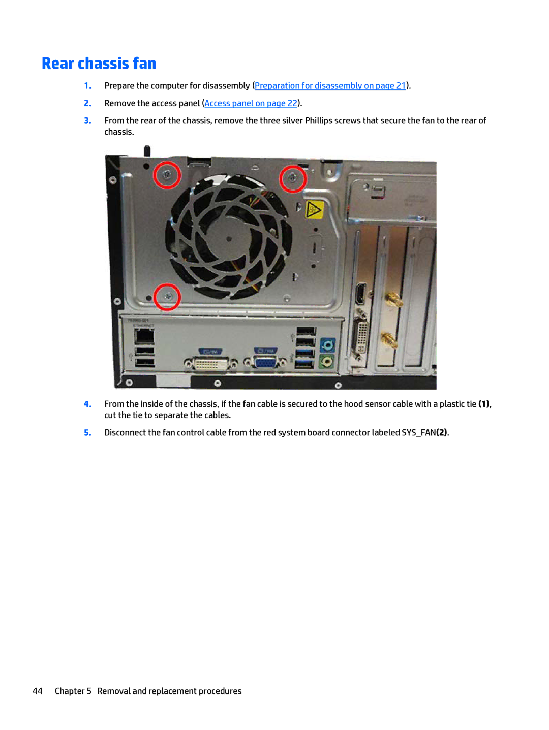 HP 280 G1 manual Rear chassis fan 