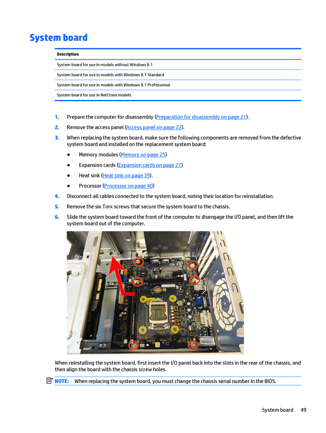 HP 280 G1 manual System board 