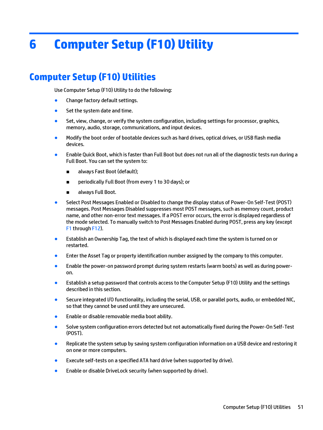 HP 280 G1 manual Computer Setup F10 Utility, Computer Setup F10 Utilities 