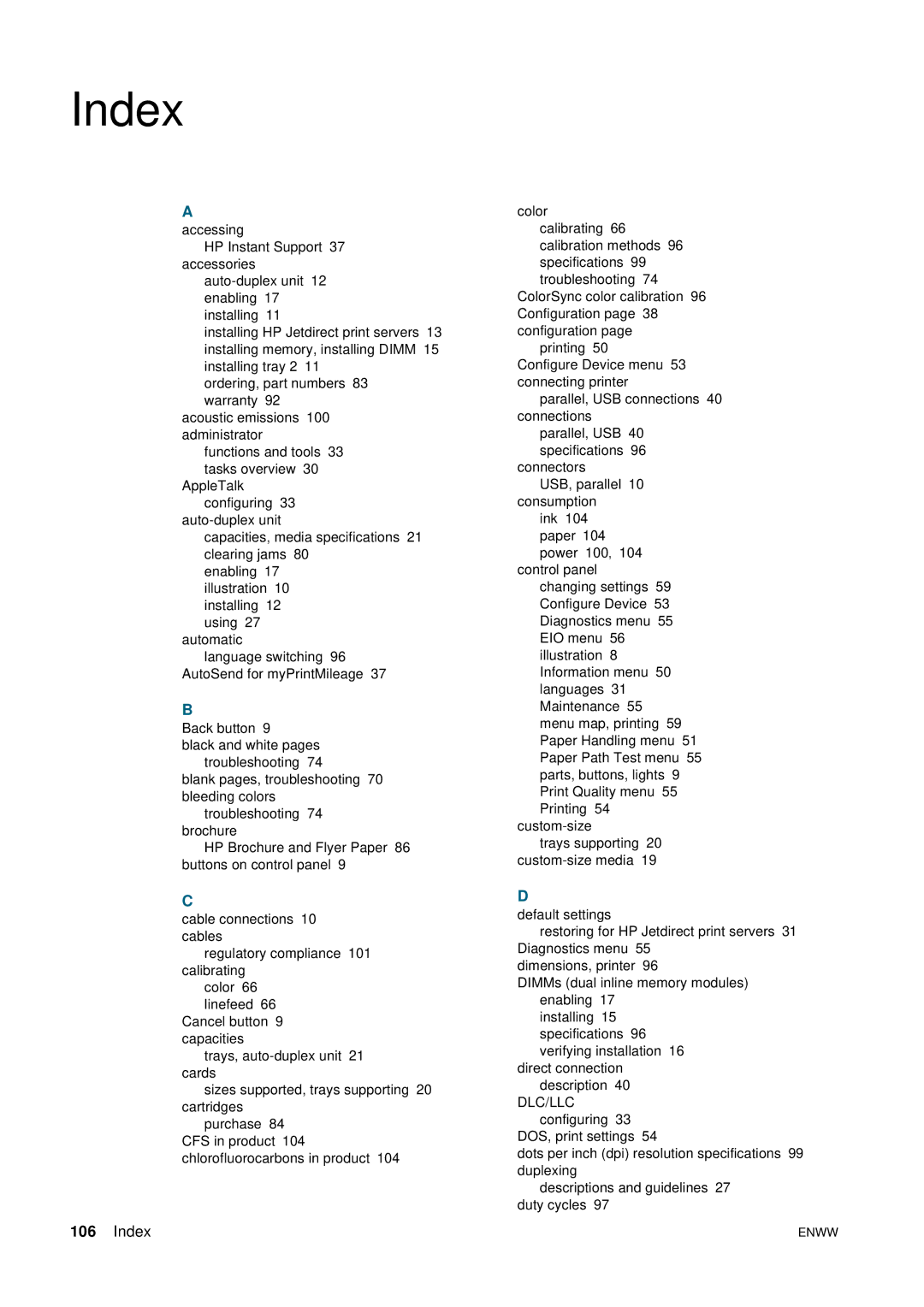 HP 2800 manual Index 