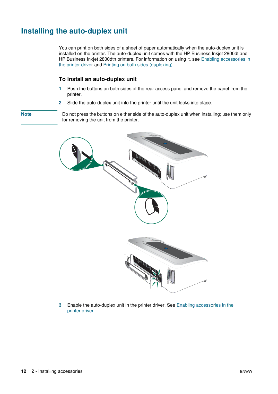 HP 2800 manual Installing the auto-duplex unit, To install an auto-duplex unit 