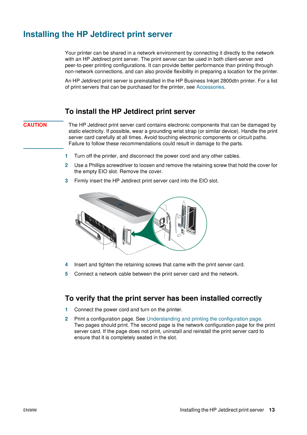 HP 2800 manual Installing the HP Jetdirect print server, To install the HP Jetdirect print server 