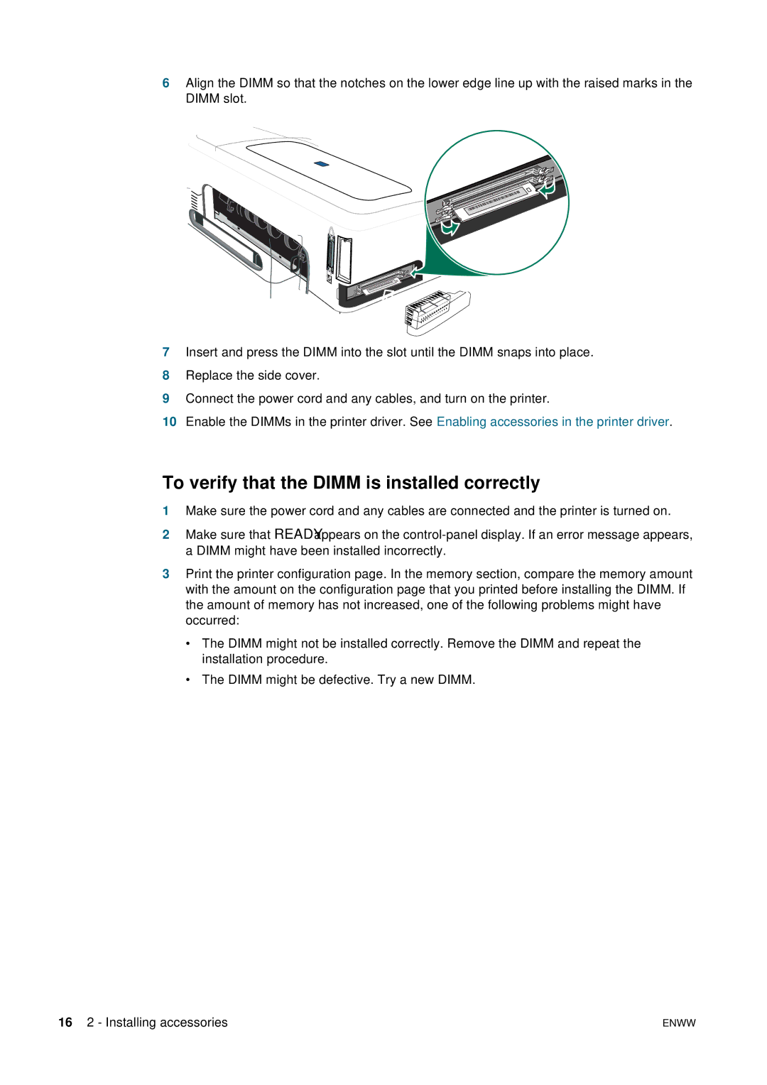 HP 2800 manual To verify that the Dimm is installed correctly 