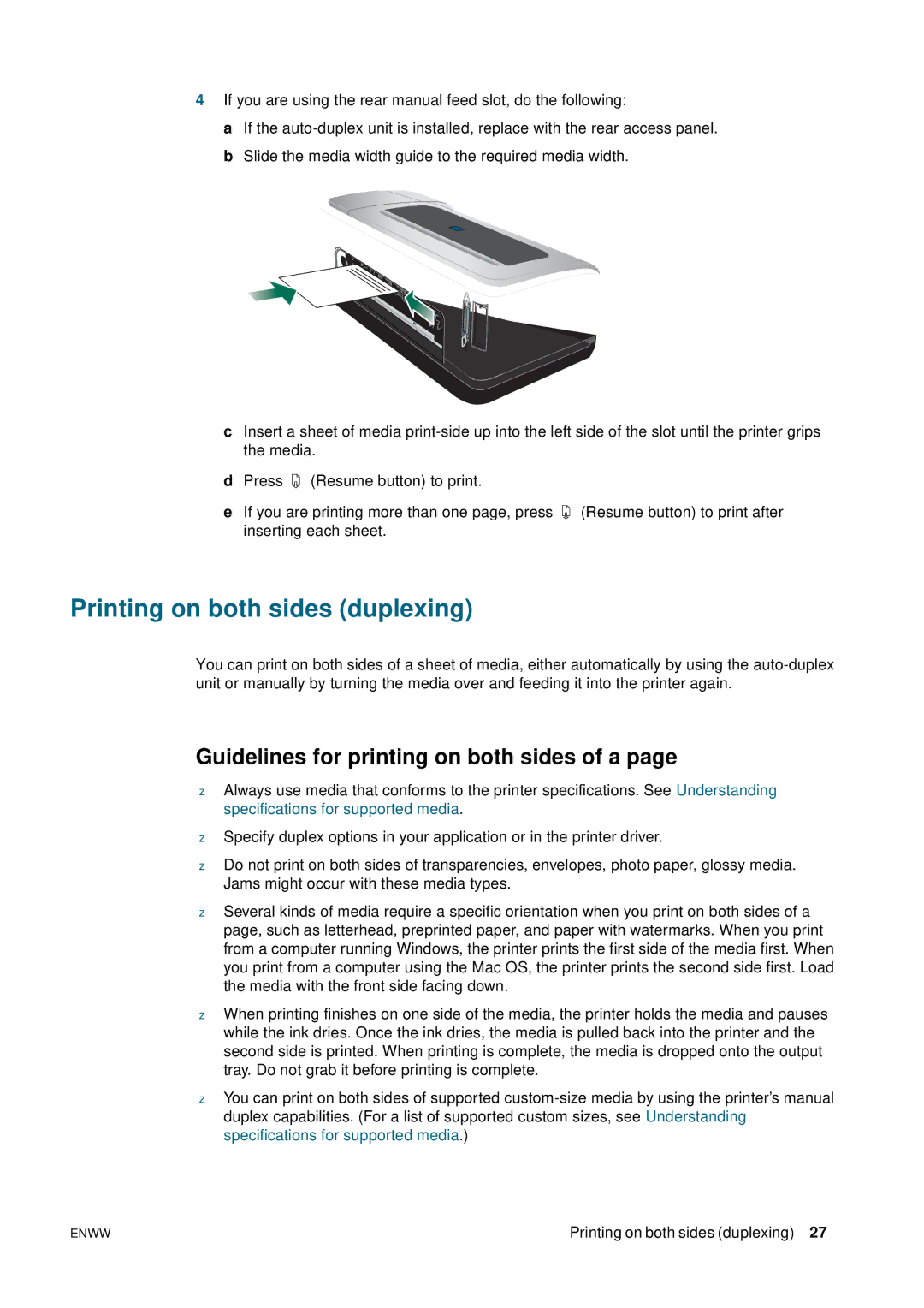 HP 2800 manual Printing on both sides duplexing, Guidelines for printing on both sides of a 