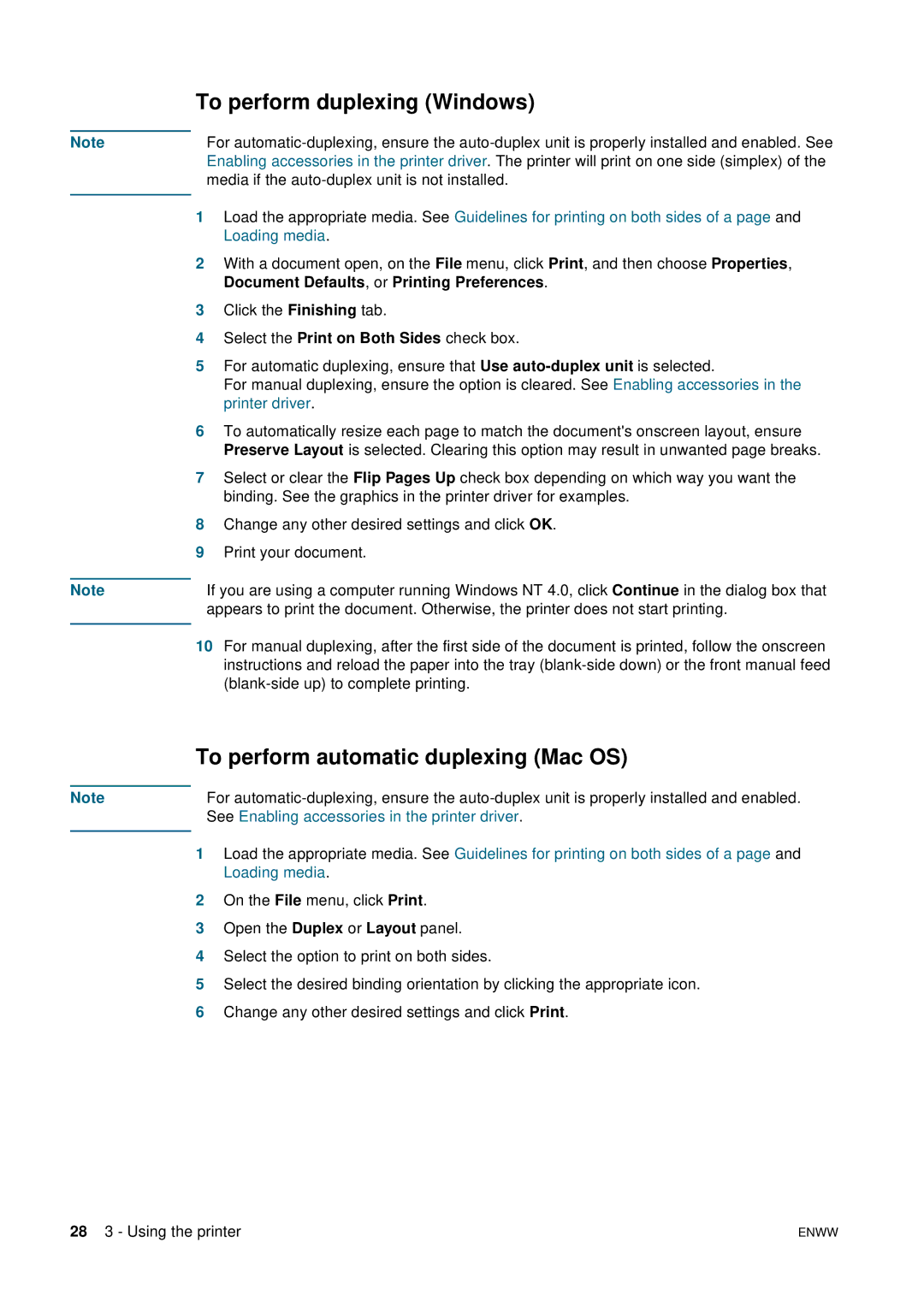 HP 2800 manual To perform duplexing Windows, To perform automatic duplexing Mac OS 