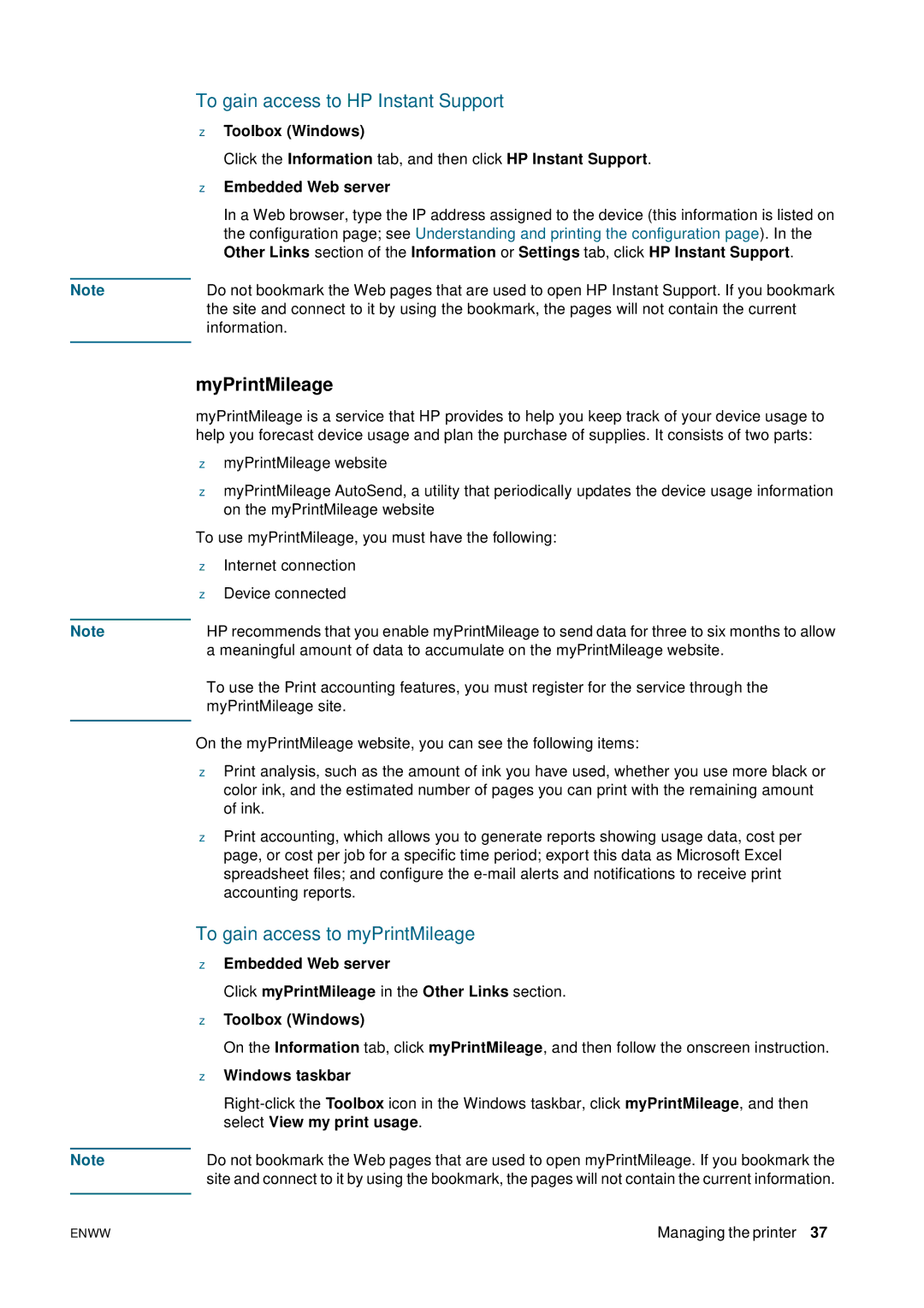 HP 2800 manual To gain access to HP Instant Support, MyPrintMileage, To gain access to myPrintMileage, Embedded Web server 