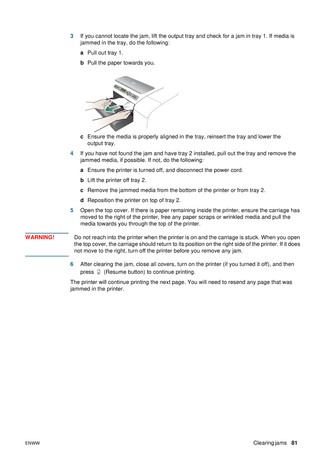 HP 2800 manual Clearing jams 