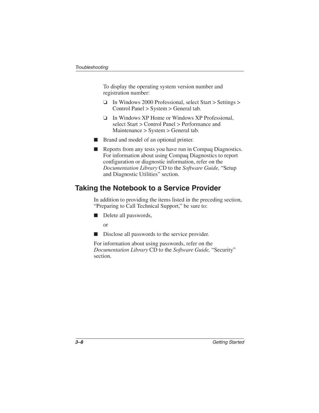 HP 2857AP manual Taking the Notebook to a Service Provider 