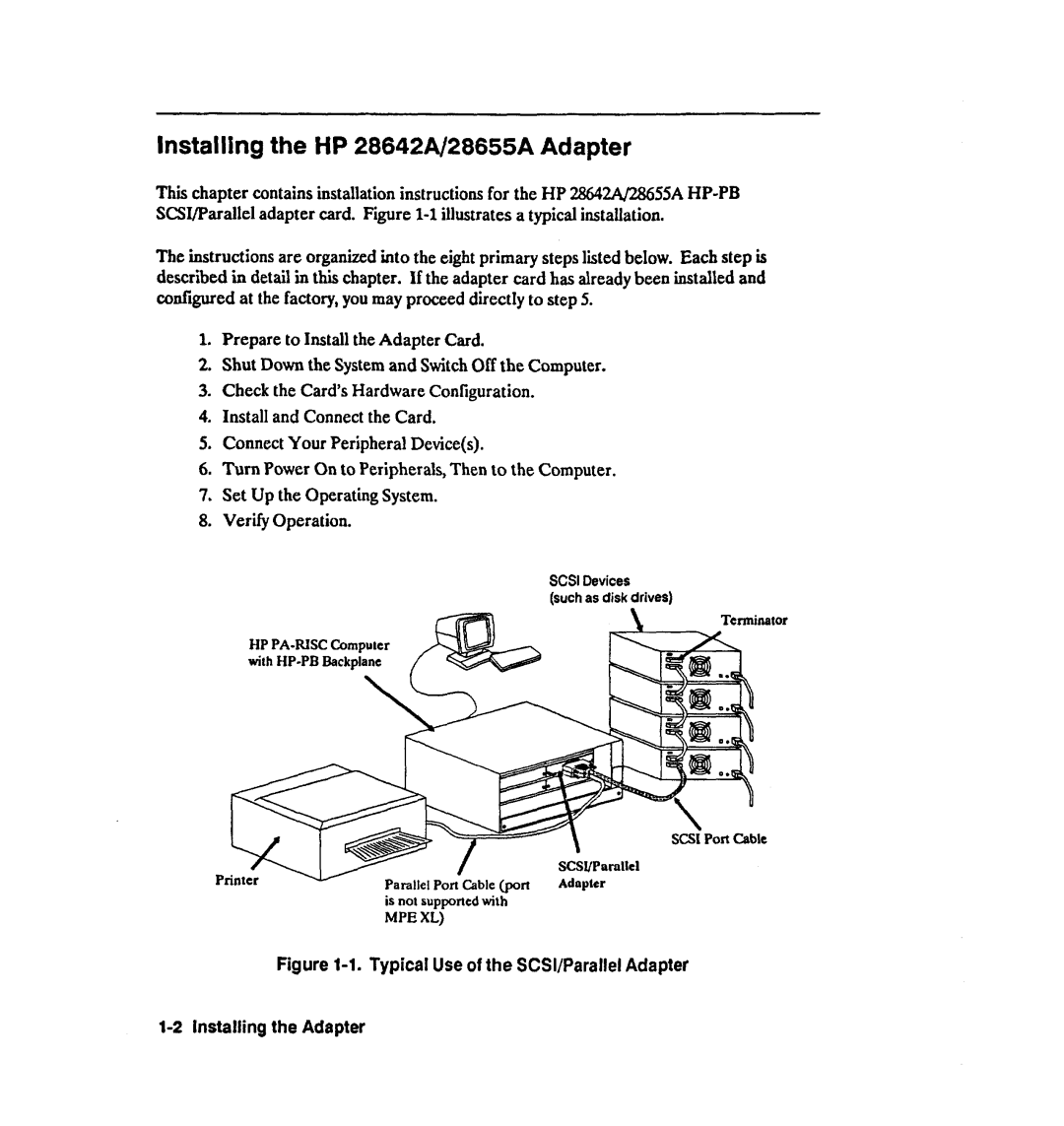 HP manual Lnstalllng the HP 28642A/28655A Adapter 