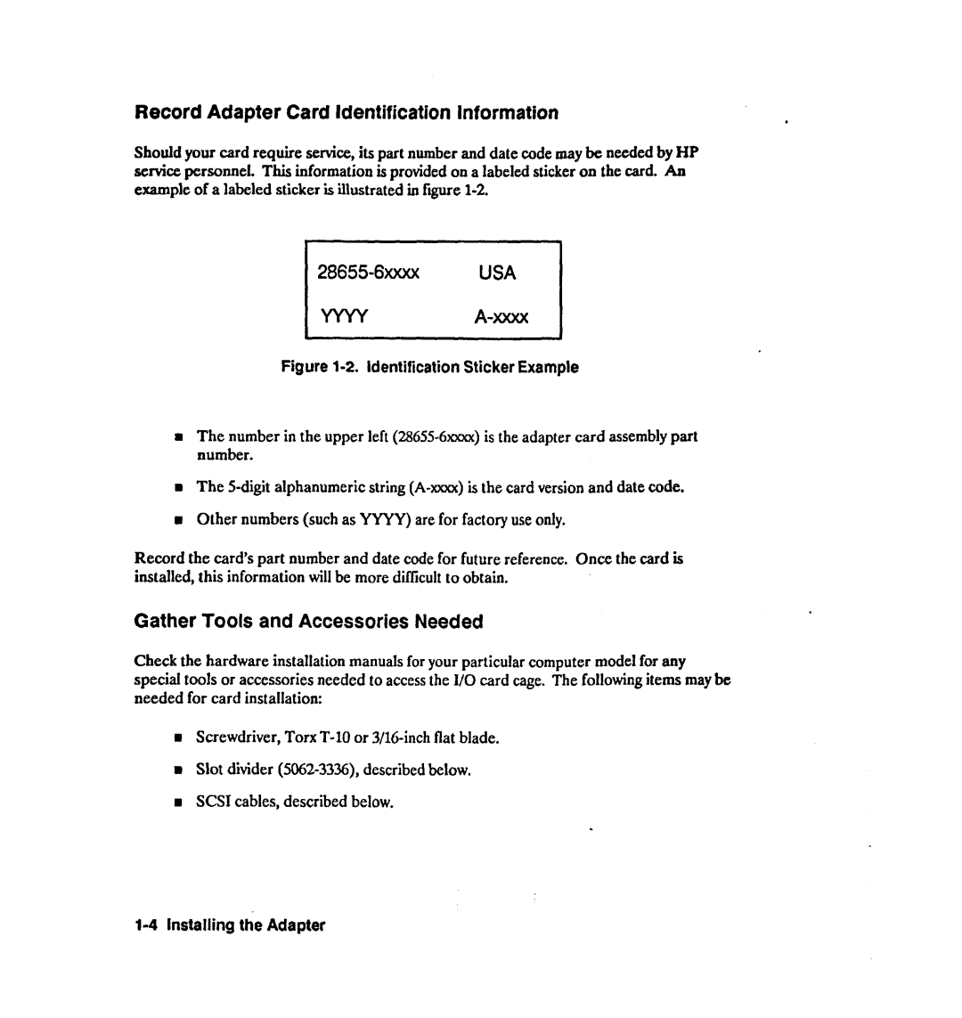 HP 28642A manual Record Adapter Card Identification Information, Gather Tools and Accessories Needed 