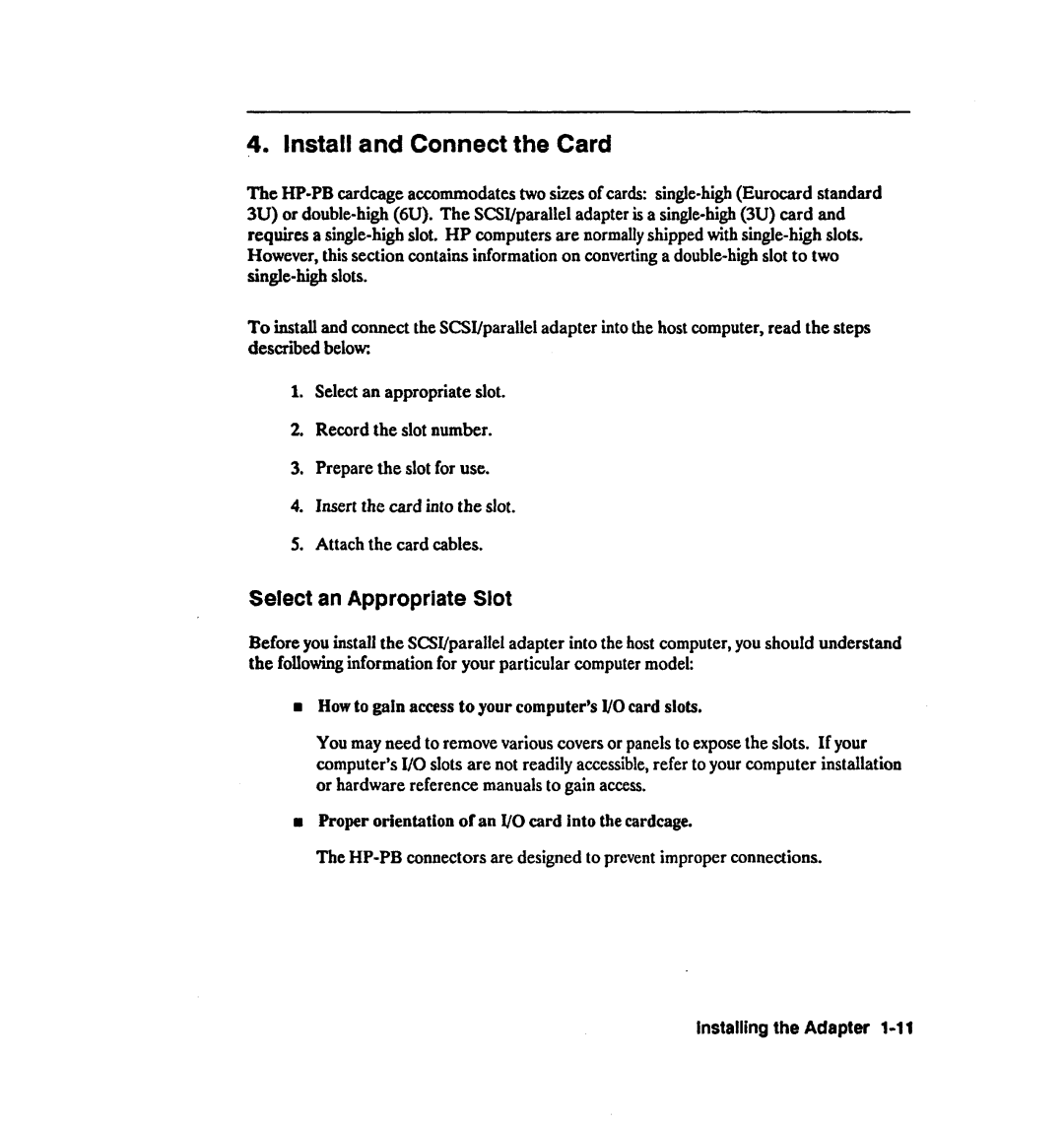 HP 28642A manual Install and Connect the Card, Select an Appropriate Slot 