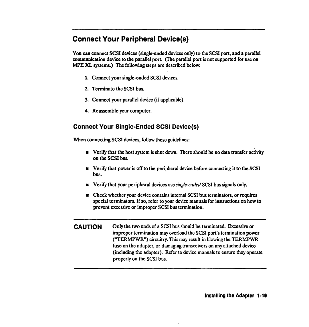 HP 28642A manual Connect Your Peripheral Devices, Connect Your Single-Ended Scsi Devices, Properly on the SCSIbus 