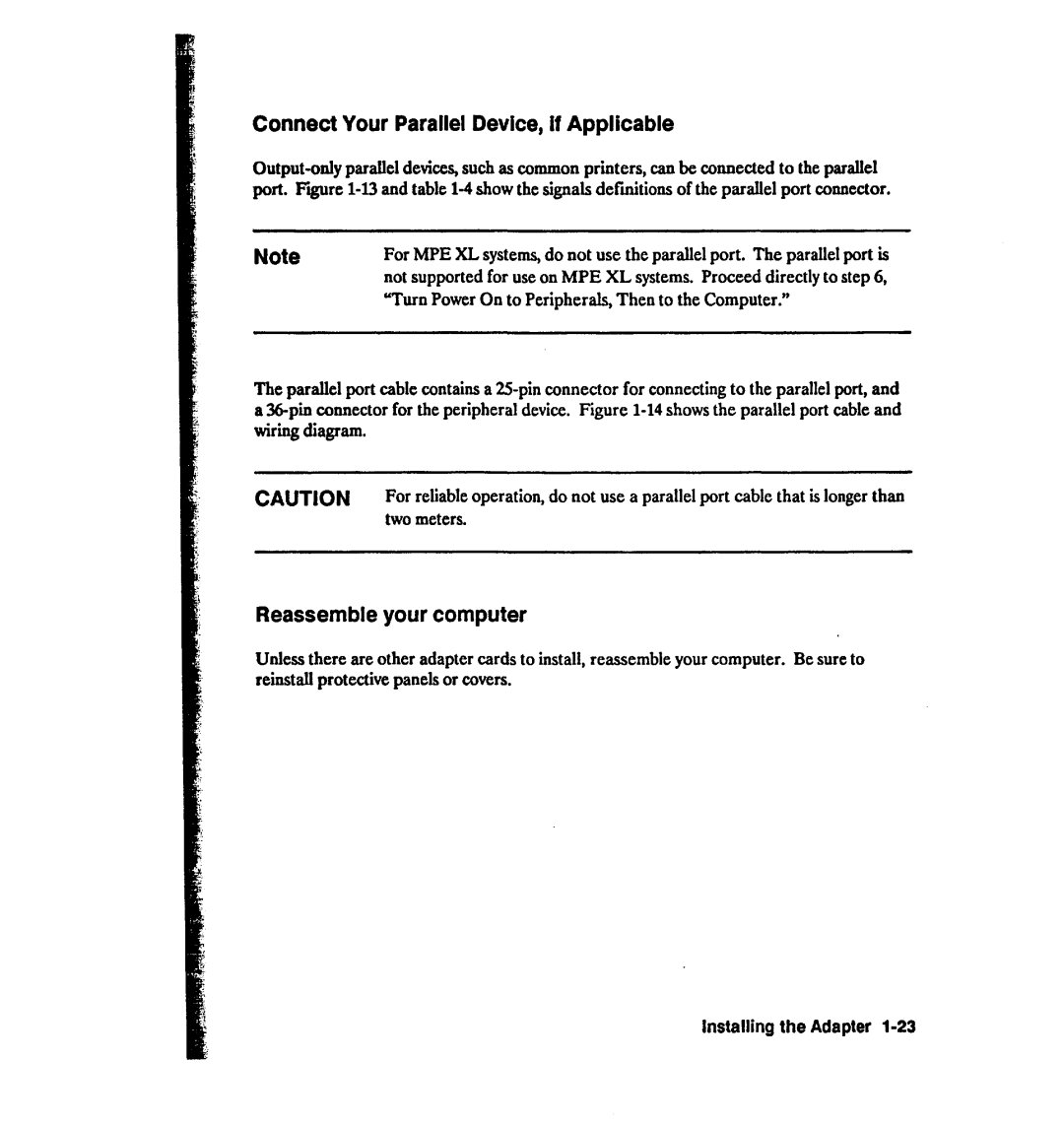 HP 28642A manual Connect Your Parallel Device, If Applicable, Reassemble your computer, Two meters 