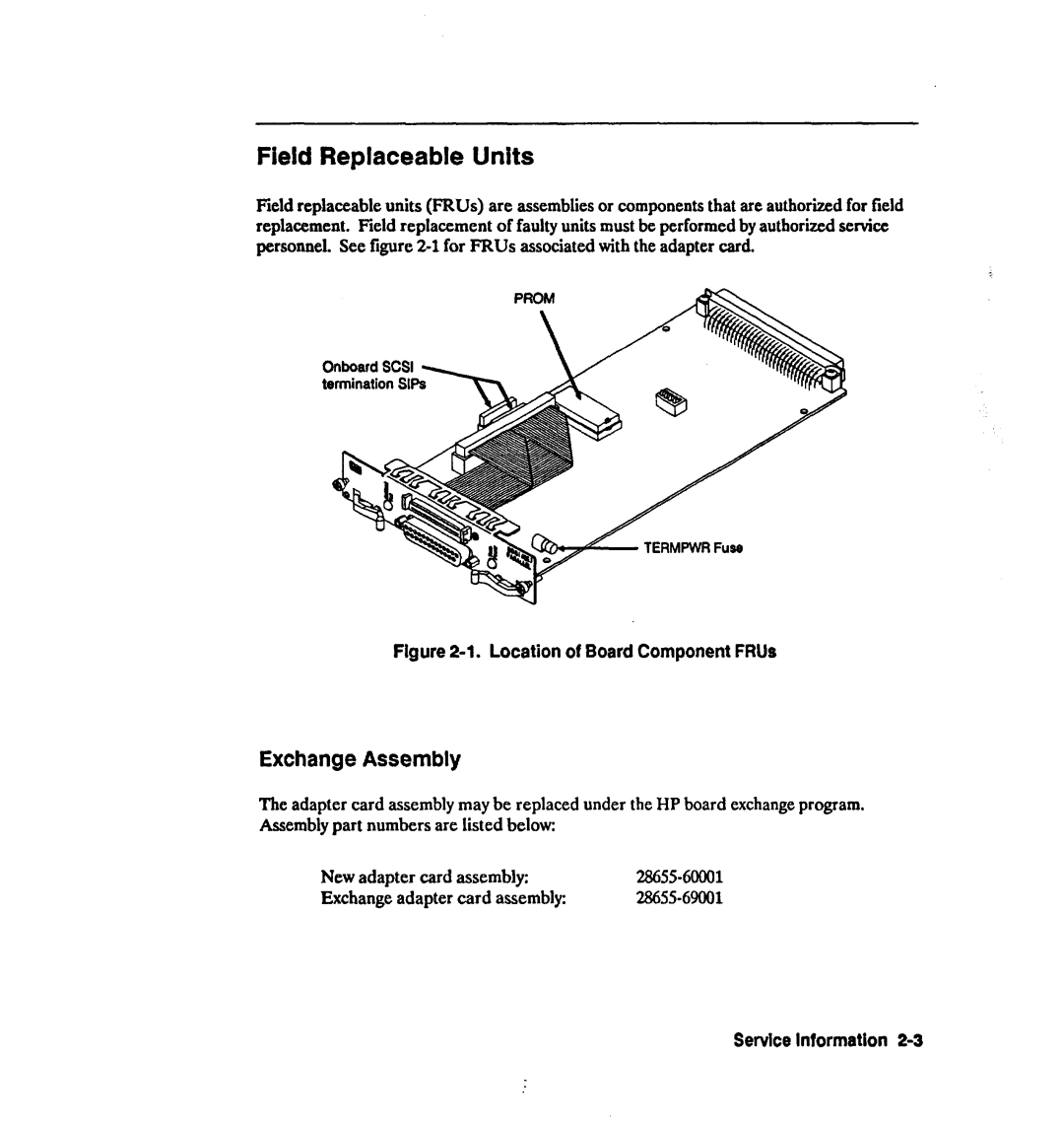 HP 28642A manual Field Replaceable Units, Exchange Assembly, Flgure 2-1. Location of Board Component FRUs 