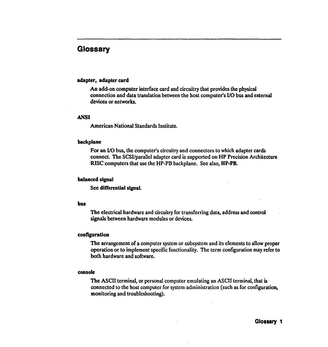 HP 28642A manual Glossary, Configuration, American National StandardsInstitute Backplane 