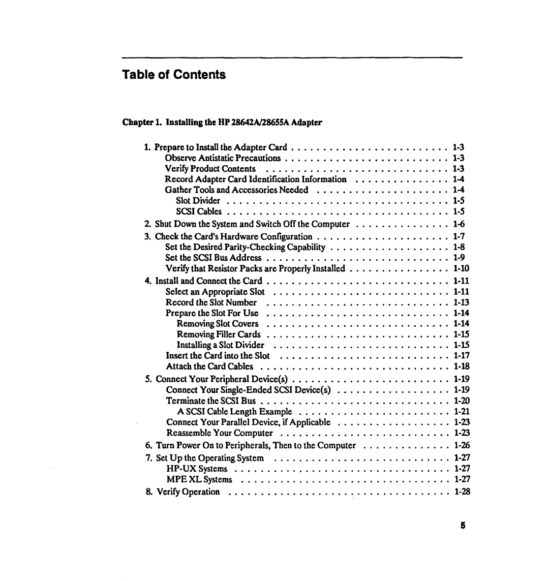 HP 28642A manual Table of Contents 