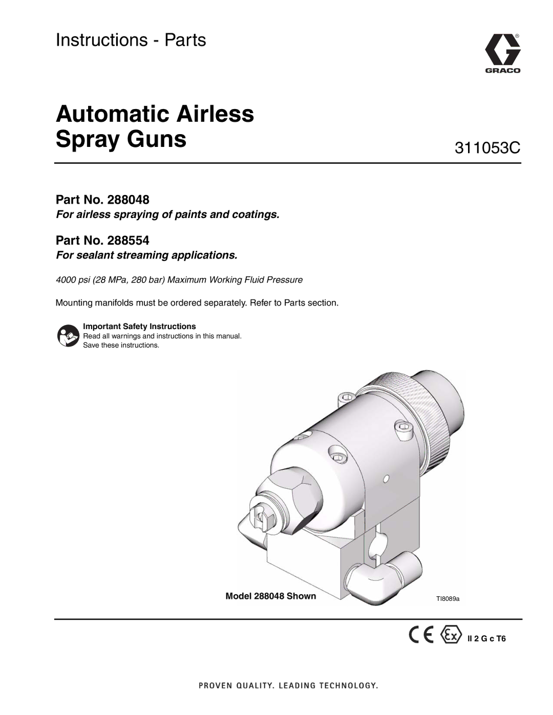 HP manual Automatic Airless Spray Guns, Model 288048 Shown 