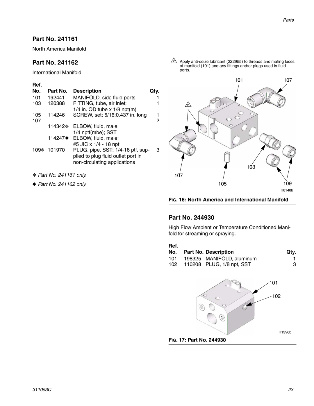 HP 288048 manual Description Qty, North America and International Manifold 