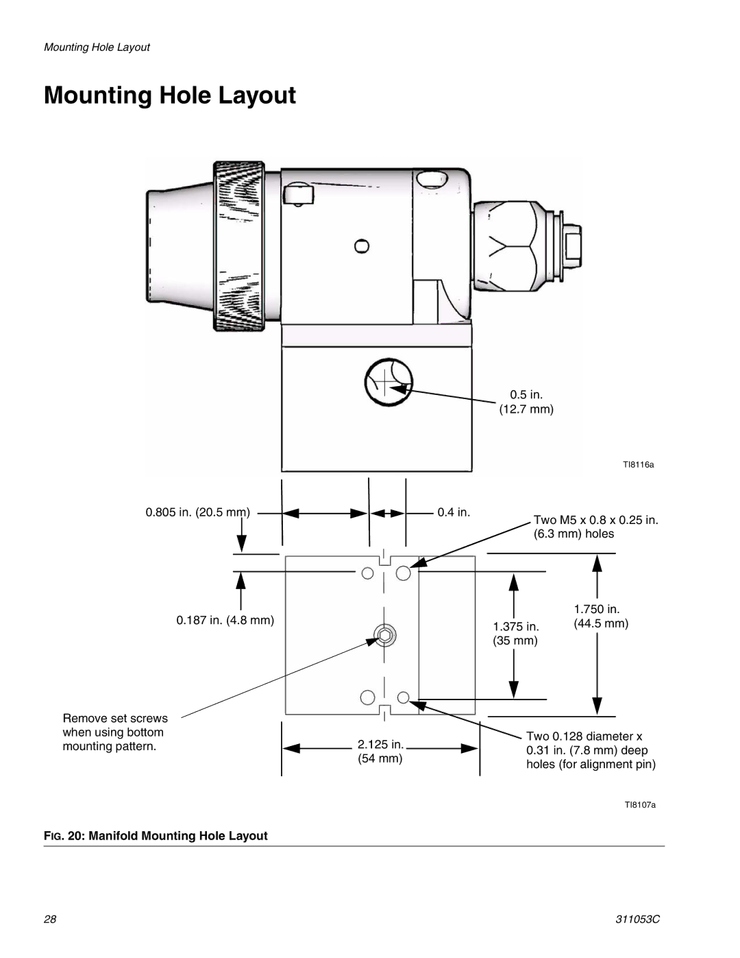 HP 288048 manual Manifold Mounting Hole Layout 