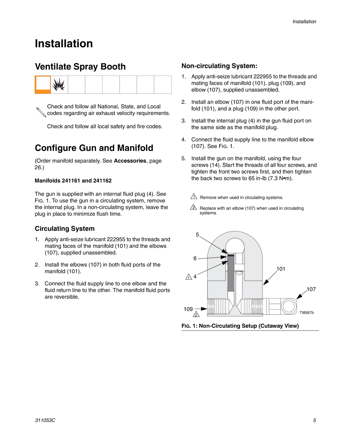 HP 288048 Installation, Ventilate Spray Booth, Configure Gun and Manifold, Non-circulating System, Circulating System 