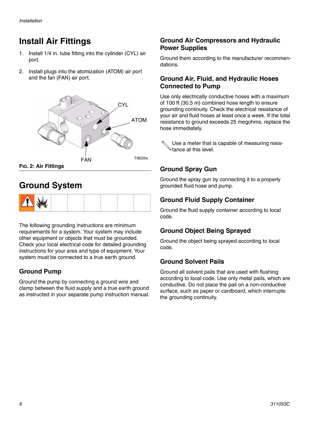 HP 288048 manual Install Air Fittings, Ground System 