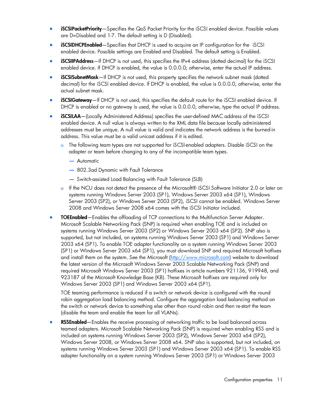 HP 289166-40B manual Configuration properties 