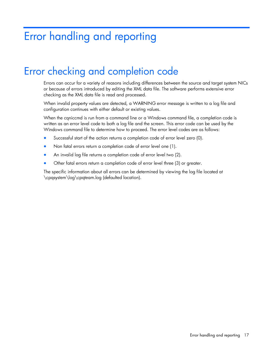 HP 289166-40B manual Error handling and reporting, Error checking and completion code 